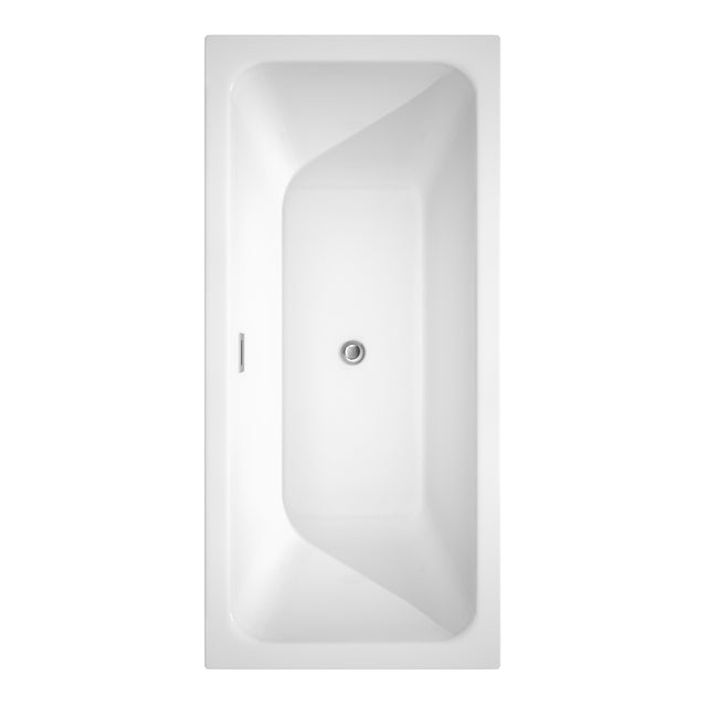 Galina 67 Inch Freestanding Bathtub in White with Polished Chrome Trim and Floor Mounted Faucet in Brushed Gold
