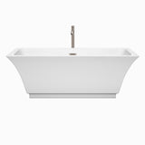 Galina 67 Inch Freestanding Bathtub in White with Floor Mounted Faucet Drain and Overflow Trim in Brushed Nickel