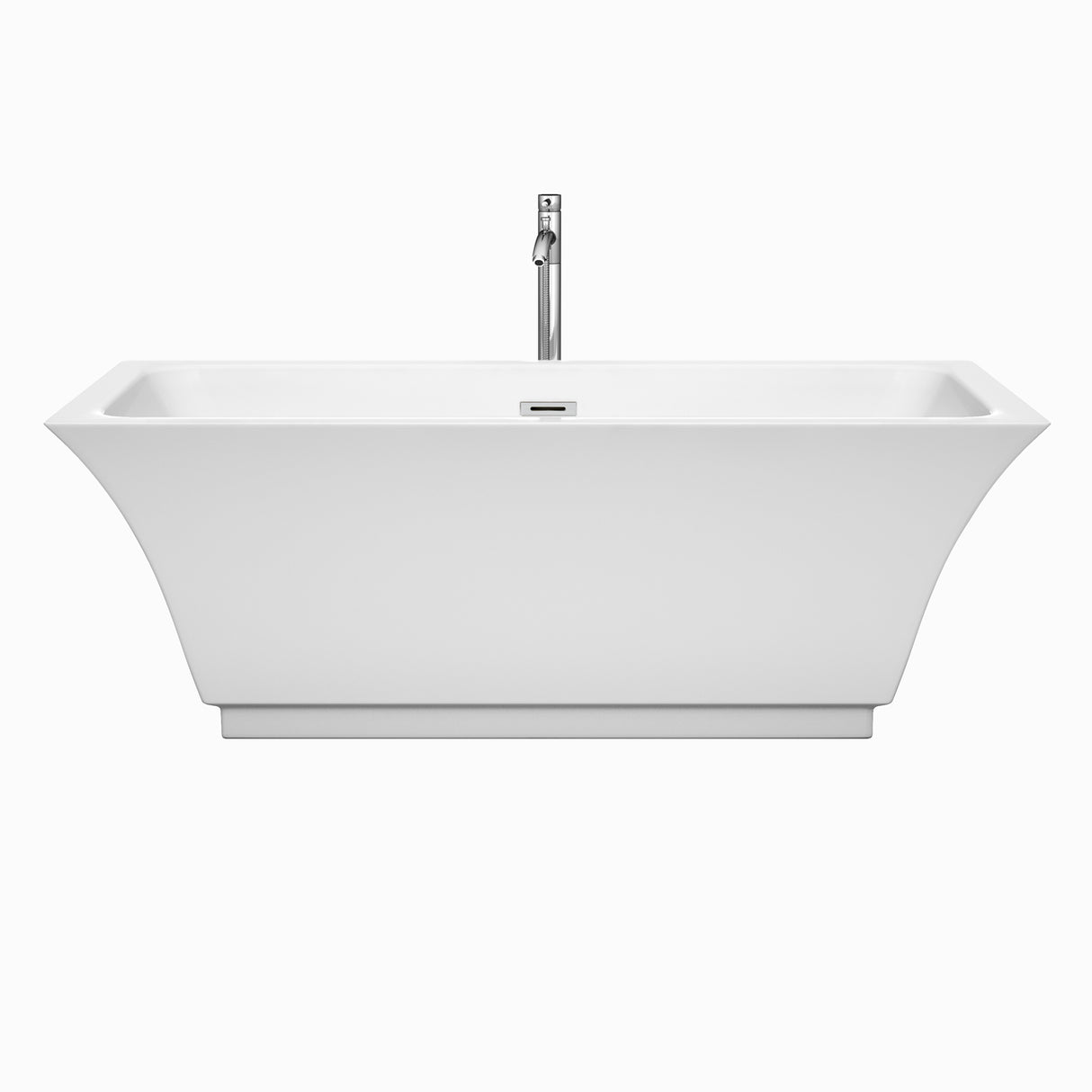 Galina 67 Inch Freestanding Bathtub in White with Floor Mounted Faucet Drain and Overflow Trim in Polished Chrome