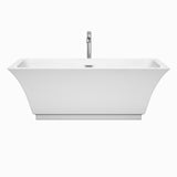 Galina 67 Inch Freestanding Bathtub in White with Floor Mounted Faucet Drain and Overflow Trim in Polished Chrome