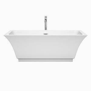 Galina 67 Inch Freestanding Bathtub in White with Floor Mounted Faucet Drain and Overflow Trim in Polished Chrome