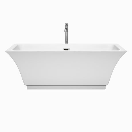 Galina 67 Inch Freestanding Bathtub in White with Floor Mounted Faucet Drain and Overflow Trim in Polished Chrome