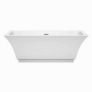 Galina 67 Inch Freestanding Bathtub in White with Brushed Nickel Drain and Overflow Trim