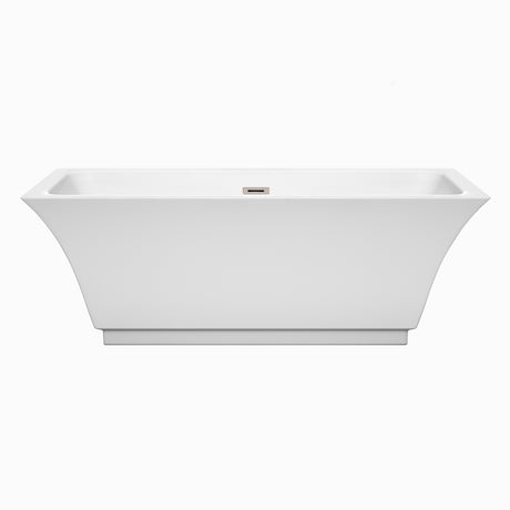 Galina 67 Inch Freestanding Bathtub in White with Brushed Nickel Drain and Overflow Trim