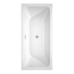 Galina 67 Inch Freestanding Bathtub in White with Floor Mounted Faucet Drain and Overflow Trim in Brushed Nickel