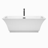 Galina 67 Inch Freestanding Bathtub in White with Floor Mounted Faucet Drain and Overflow Trim in Matte Black