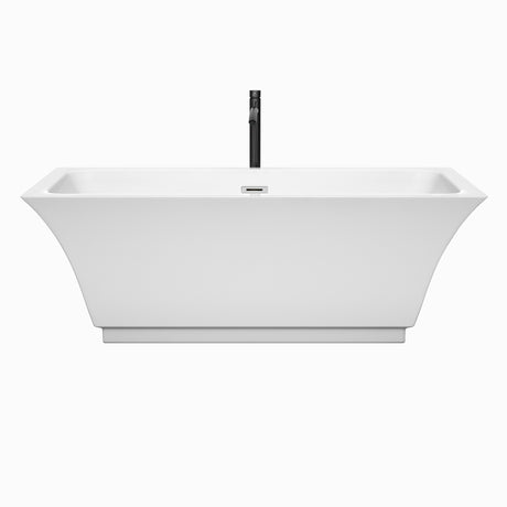 Galina 67 Inch Freestanding Bathtub in White with Polished Chrome Trim and Floor Mounted Faucet in Matte Black