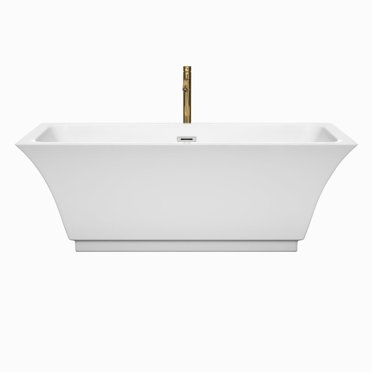 Galina 67 Inch Freestanding Bathtub in White with Polished Chrome Trim and Floor Mounted Faucet in Brushed Gold