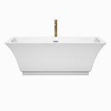 Galina 67 Inch Freestanding Bathtub in White with Polished Chrome Trim and Floor Mounted Faucet in Brushed Gold