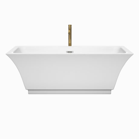 Galina 67 Inch Freestanding Bathtub in White with Polished Chrome Trim and Floor Mounted Faucet in Brushed Gold