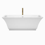 Galina 67 Inch Freestanding Bathtub in White with Shiny White Trim and Floor Mounted Faucet in Brushed Gold