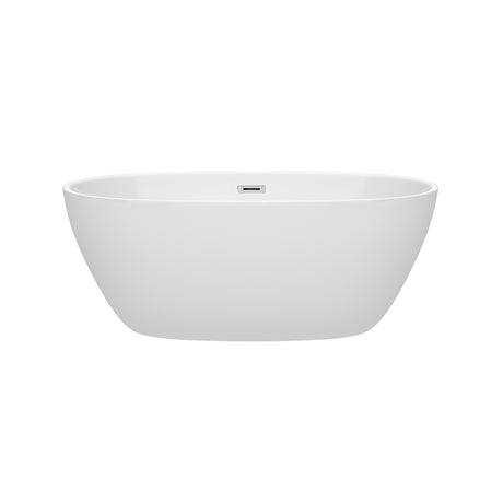 Juno 59 Inch Freestanding Bathtub in White with Polished Chrome Drain and Overflow Trim