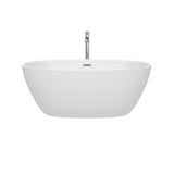 Juno 59 Inch Freestanding Bathtub in White with Floor Mounted Faucet Drain and Overflow Trim in Polished Chrome