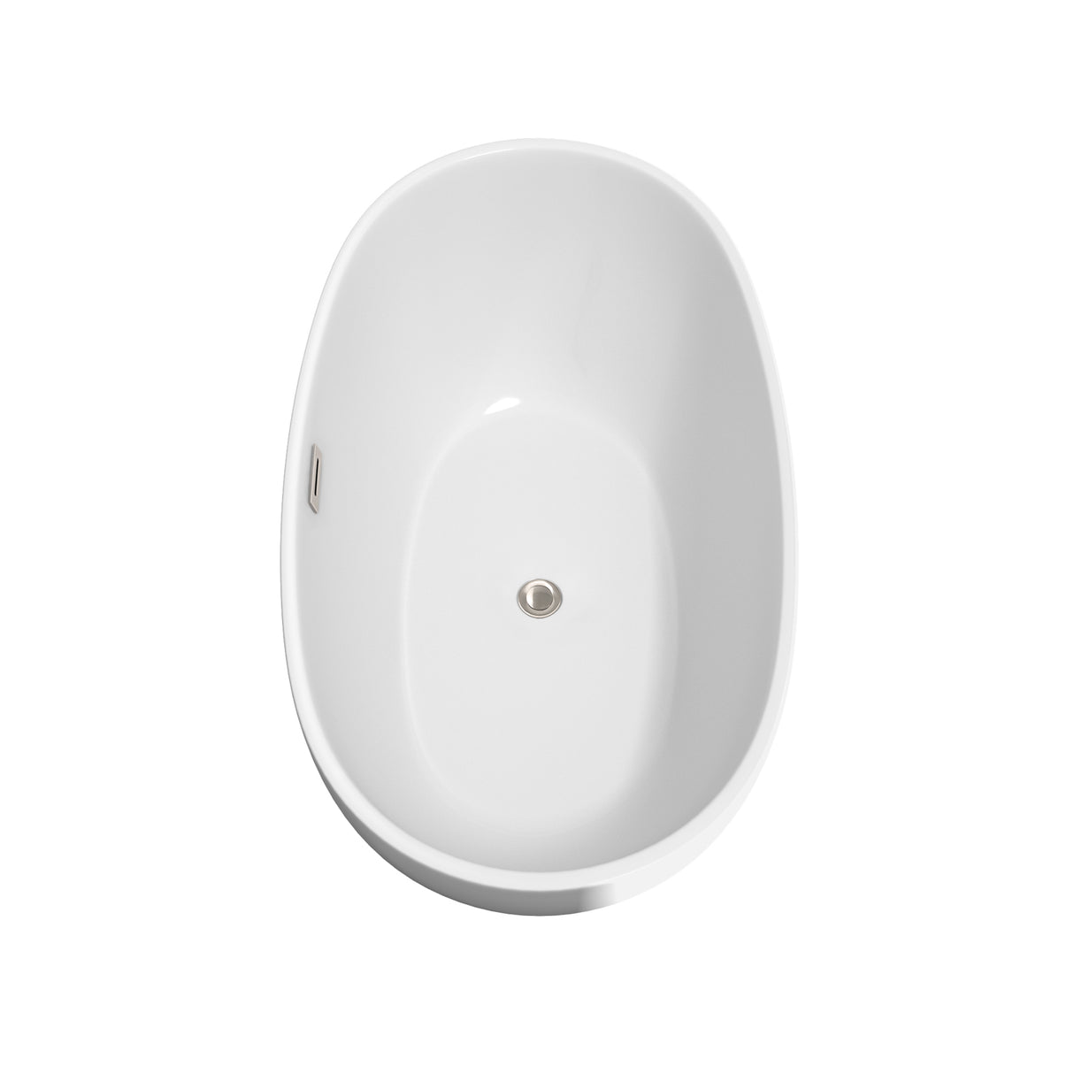 Juno 59 Inch Freestanding Bathtub in White with Brushed Nickel Drain and Overflow Trim