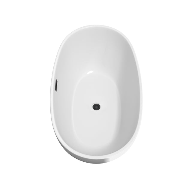 Juno 59 Inch Freestanding Bathtub in White with Floor Mounted Faucet Drain and Overflow Trim in Matte Black