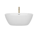 Juno 59 Inch Freestanding Bathtub in White with Polished Chrome Trim and Floor Mounted Faucet in Brushed Gold