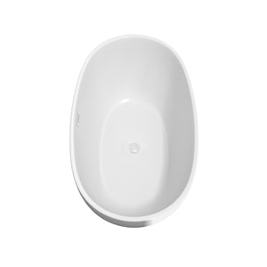 Juno 59 Inch Freestanding Bathtub in White with Shiny White Trim and Floor Mounted Faucet in Brushed Gold