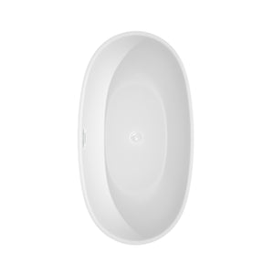 Juno 59 Inch Freestanding Bathtub in White with Shiny White Trim and Floor Mounted Faucet in Brushed Gold