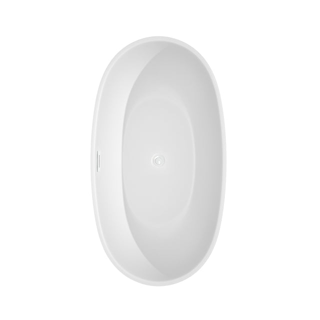 Juno 59 Inch Freestanding Bathtub in White with Shiny White Trim and Floor Mounted Faucet in Matte Black