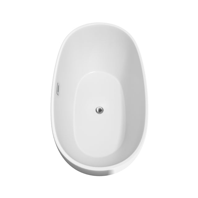 Juno 63 Inch Freestanding Bathtub in White with Polished Chrome Trim and Floor Mounted Faucet in Brushed Gold