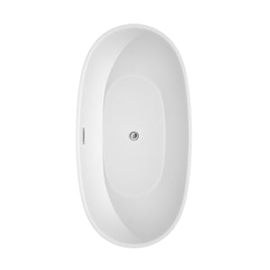 Juno 63 Inch Freestanding Bathtub in White with Floor Mounted Faucet Drain and Overflow Trim in Polished Chrome