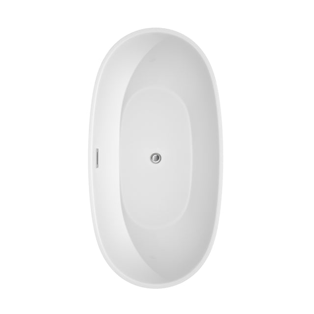 Juno 63 Inch Freestanding Bathtub in White with Polished Chrome Trim and Floor Mounted Faucet in Brushed Gold