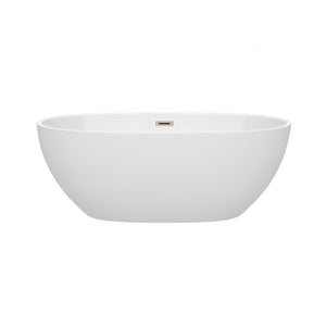 Juno 63 Inch Freestanding Bathtub in White with Brushed Nickel Drain and Overflow Trim