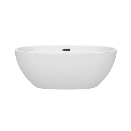 Juno 63 Inch Freestanding Bathtub in White with Matte Black Drain and Overflow Trim