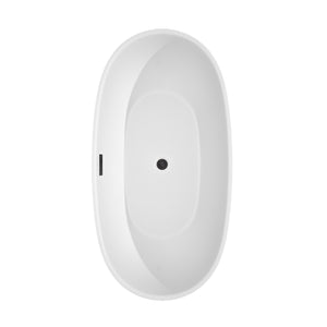 Juno 63 Inch Freestanding Bathtub in White with Floor Mounted Faucet Drain and Overflow Trim in Matte Black