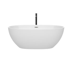 Juno 63 Inch Freestanding Bathtub in White with Polished Chrome Trim and Floor Mounted Faucet in Matte Black