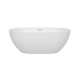 Juno 63 Inch Freestanding Bathtub in White with Shiny White Drain and Overflow Trim