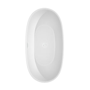 Juno 63 Inch Freestanding Bathtub in White with Shiny White Trim and Floor Mounted Faucet in Matte Black