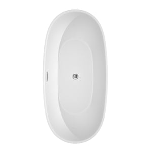 Juno 67 Inch Freestanding Bathtub in White with Floor Mounted Faucet Drain and Overflow Trim in Polished Chrome