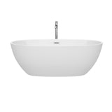 Juno 67 Inch Freestanding Bathtub in White with Floor Mounted Faucet Drain and Overflow Trim in Polished Chrome