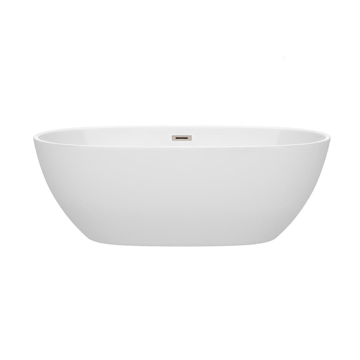 Juno 67 Inch Freestanding Bathtub in White with Brushed Nickel Drain and Overflow Trim