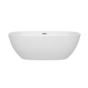 Juno 67 Inch Freestanding Bathtub in White with Brushed Nickel Drain and Overflow Trim