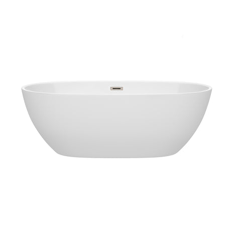 Juno 67 Inch Freestanding Bathtub in White with Brushed Nickel Drain and Overflow Trim