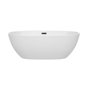 Juno 67 Inch Freestanding Bathtub in White with Matte Black Drain and Overflow Trim