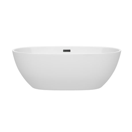 Juno 67 Inch Freestanding Bathtub in White with Matte Black Drain and Overflow Trim