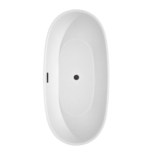 Juno 67 Inch Freestanding Bathtub in White with Floor Mounted Faucet Drain and Overflow Trim in Matte Black