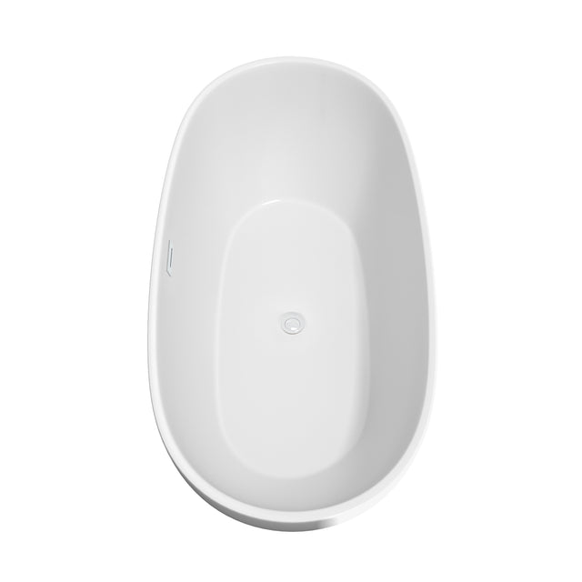 Juno 67 Inch Freestanding Bathtub in White with Shiny White Trim and Floor Mounted Faucet in Matte Black