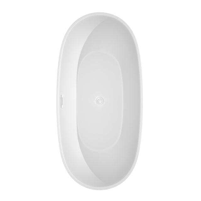 Juno 67 Inch Freestanding Bathtub in White with Shiny White Trim and Floor Mounted Faucet in Matte Black