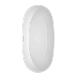 Juno 67 Inch Freestanding Bathtub in White with Shiny White Trim and Floor Mounted Faucet in Brushed Gold