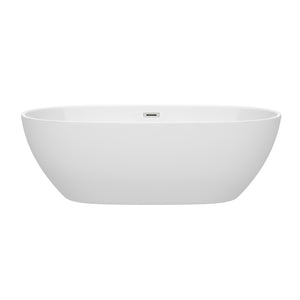 Juno 71 Inch Freestanding Bathtub in White with Polished Chrome Drain and Overflow Trim
