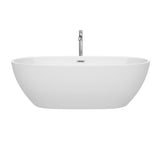 Juno 71 Inch Freestanding Bathtub in White with Floor Mounted Faucet Drain and Overflow Trim in Polished Chrome