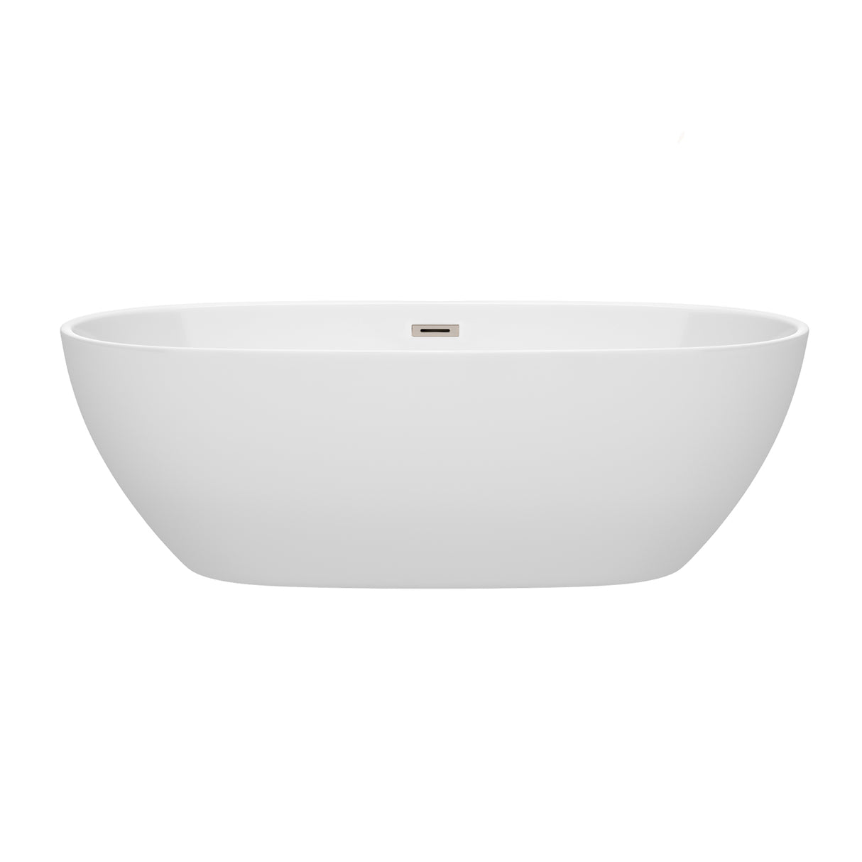 Juno 71 Inch Freestanding Bathtub in White with Brushed Nickel Drain and Overflow Trim