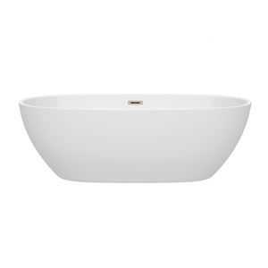 Juno 71 Inch Freestanding Bathtub in White with Brushed Nickel Drain and Overflow Trim
