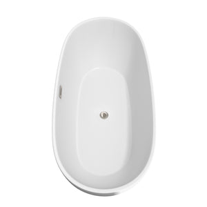 Juno 71 Inch Freestanding Bathtub in White with Floor Mounted Faucet Drain and Overflow Trim in Brushed Nickel