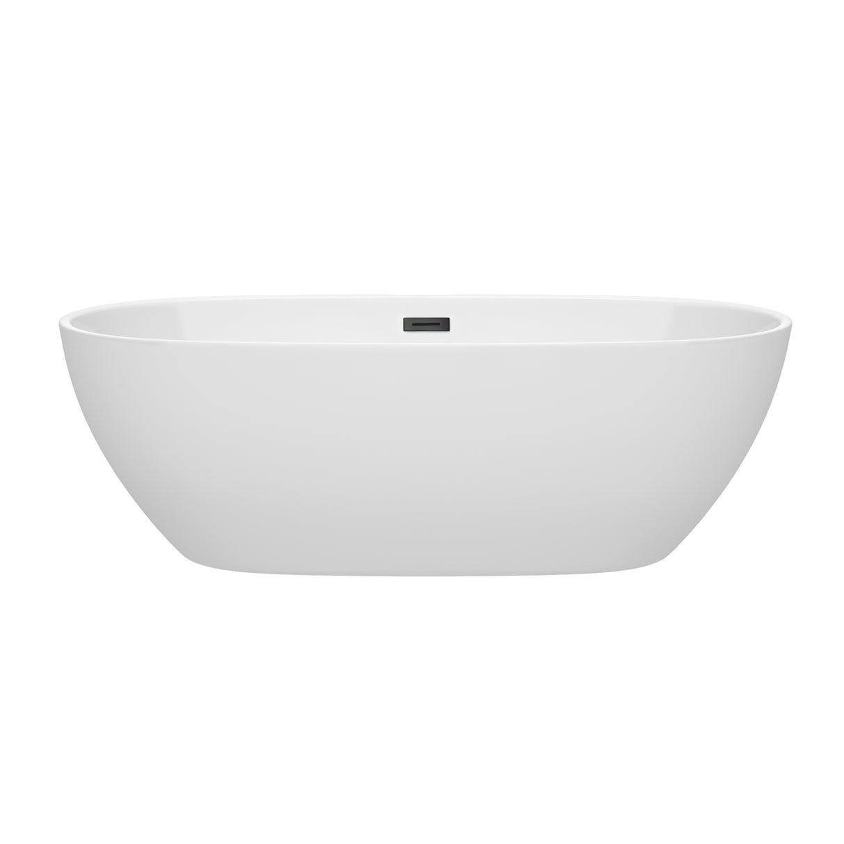 Juno 71 Inch Freestanding Bathtub in White with Matte Black Drain and Overflow Trim