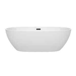 Juno 71 Inch Freestanding Bathtub in White with Matte Black Drain and Overflow Trim